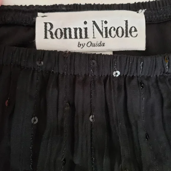 Vintage Ronni Nicole Tiered Sequin Black Skirt, M - Picture 5 of 6